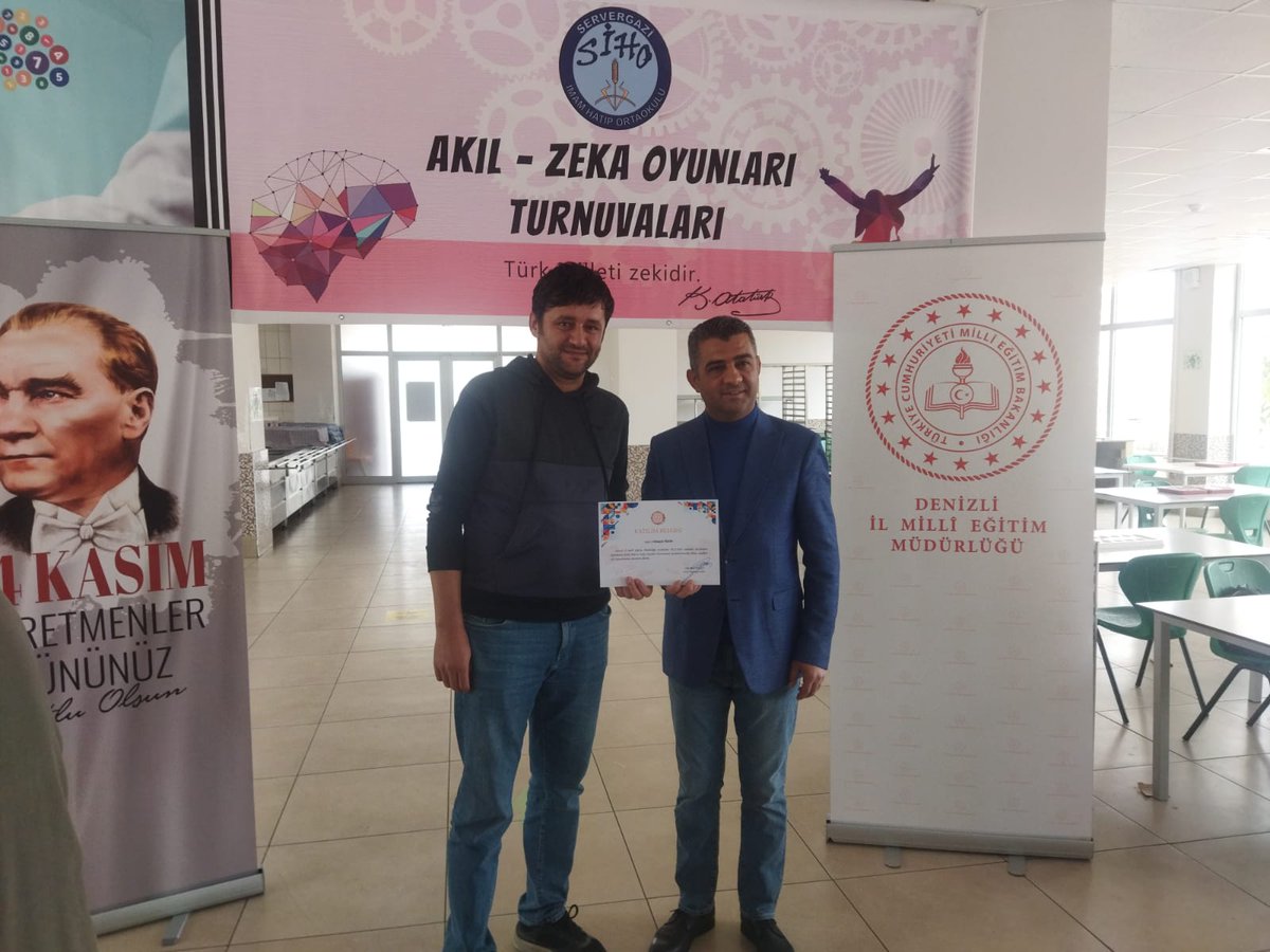 Denizli İl geneli öğretmenler arası akıl zeka oyunları turnuvasında Mangala kategorisinde 5'te 5 yaparak bu yıl da il birinciliği elde eden  <a href="/kalekemalaraci/">Mehmet ve Kemal Aracı İO</a> sınıf öğretmeni <a href="/Huseyintekin200/">Hüseyin Tekin</a>'i tebrik ediyor, başarılarının devamını diliyoruz. 
<a href="/kalemem20/">Kale İlçe Milli Eğitim Müdürlüğü</a> 
<a href="/totak2066/">Nurettin TIKIM</a>
