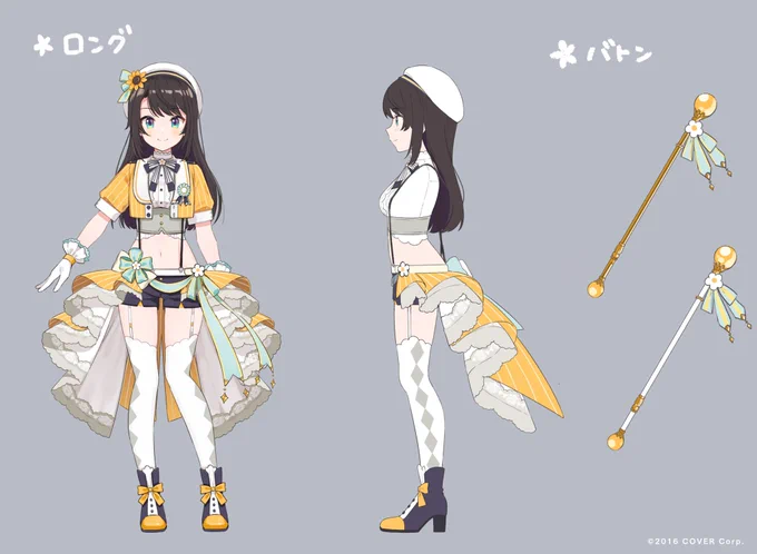 新アイドル衣装の三面図です!思い入れのある2Dのアイドル衣装を元にアップデートして作ってみました。#大空スバル4周年 
