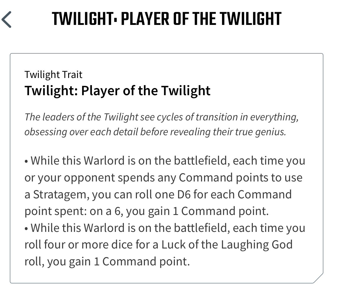 argb_10's tweet photo. @FarseerV hi! I see that you are the author of arlequins info in battlescribe. I think that the  Player of the twilight is missing the second rule. Is it faqed? https://t.co/SGxx3cdzCM