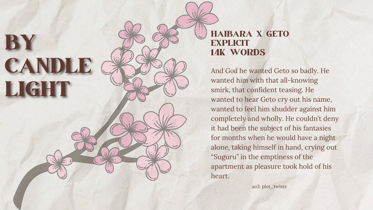spicyplotting's tweet photo. For #jjkrarepairweek, I am doing both SFW &amp; NSFW fics!
Today's prompt: First Times
SFW: #gojichi (https://t.co/DCxc6FLTuQ)
NSFW: #haigeto (https://t.co/941BJyj8Yh) https://t.co/7JfgcfsS6V