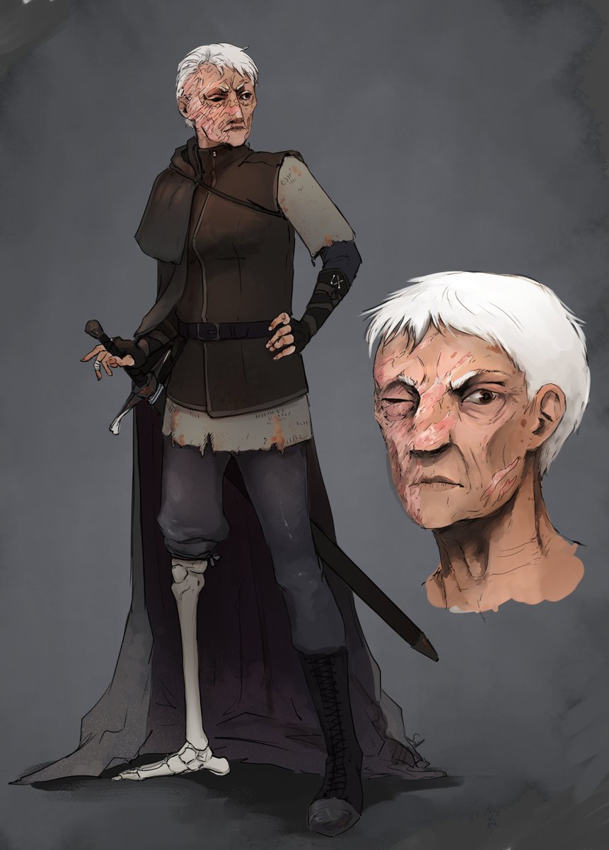 I saw some neat discussions about Aiglamene recently, about how things she said in GtN came back up in NtN. I've been slowly sketching away at all the #TheLockedTomb characters and some places so I felt like finishing this ancient, bone-legged, melty-faced asshole. I love her.