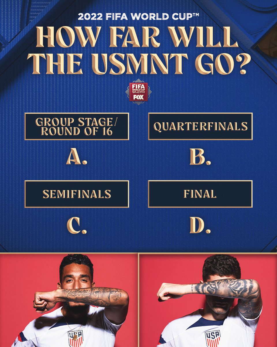 FOXSoccer's tweet photo. How far do you think the USMNT will go in the tournament? 🤔⬇️ https://t.co/G3iqCpY1r0