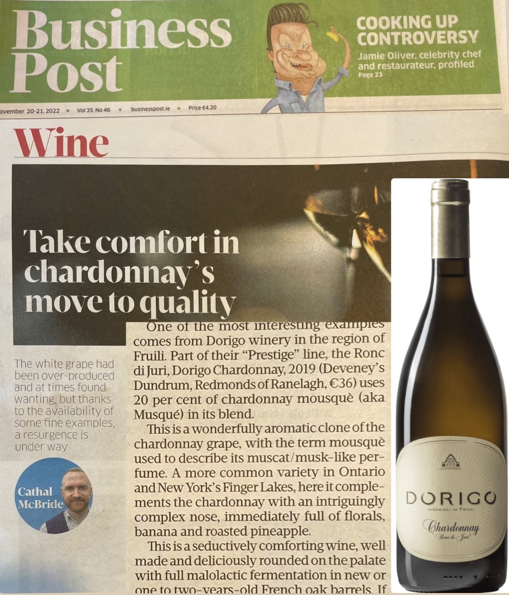 Solera_Wine's tweet photo. Todays @GlassOfRedWine article for Chardonnay passionates with some fine examples @businessposthq 👌Happy to see unique @dorigowines 💎 https://t.co/Wv5pIlx1Pp