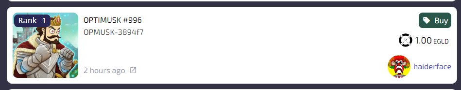 It even create an ATH for Rank 1, King Musk! sold for 1 $EGLD
congratulations for buyer and seller.
🥳🥳🥳