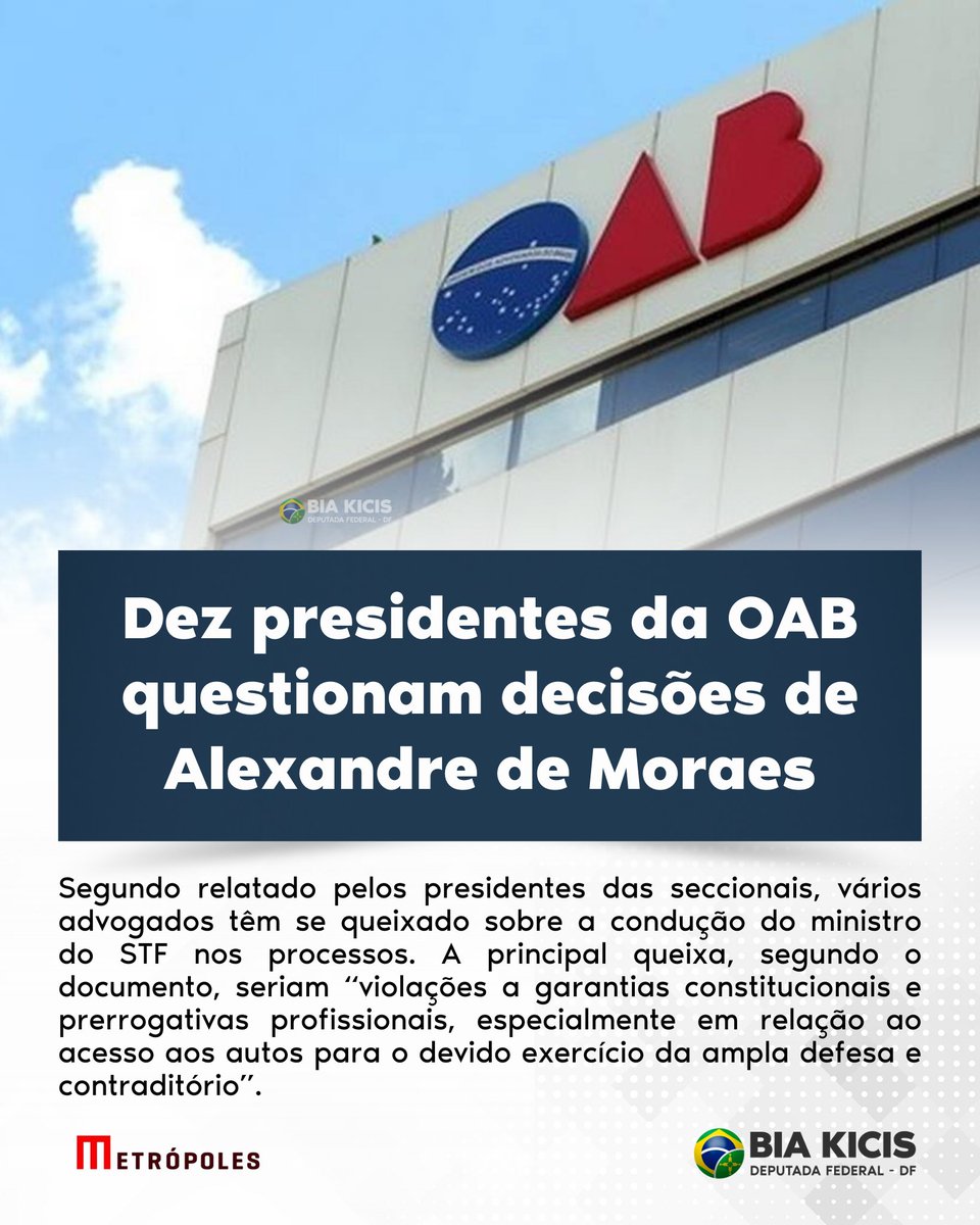OAB começa a se movimentar contra os abusos e desmandos do ministro Alexandre de Moraes. Inquéritos que nunca terminam, cautelares sem processo e advogados sem acesso aos autos.  Esperamos que a <a href="/CFOAB/">OAB Nacional</a> também se mexa.