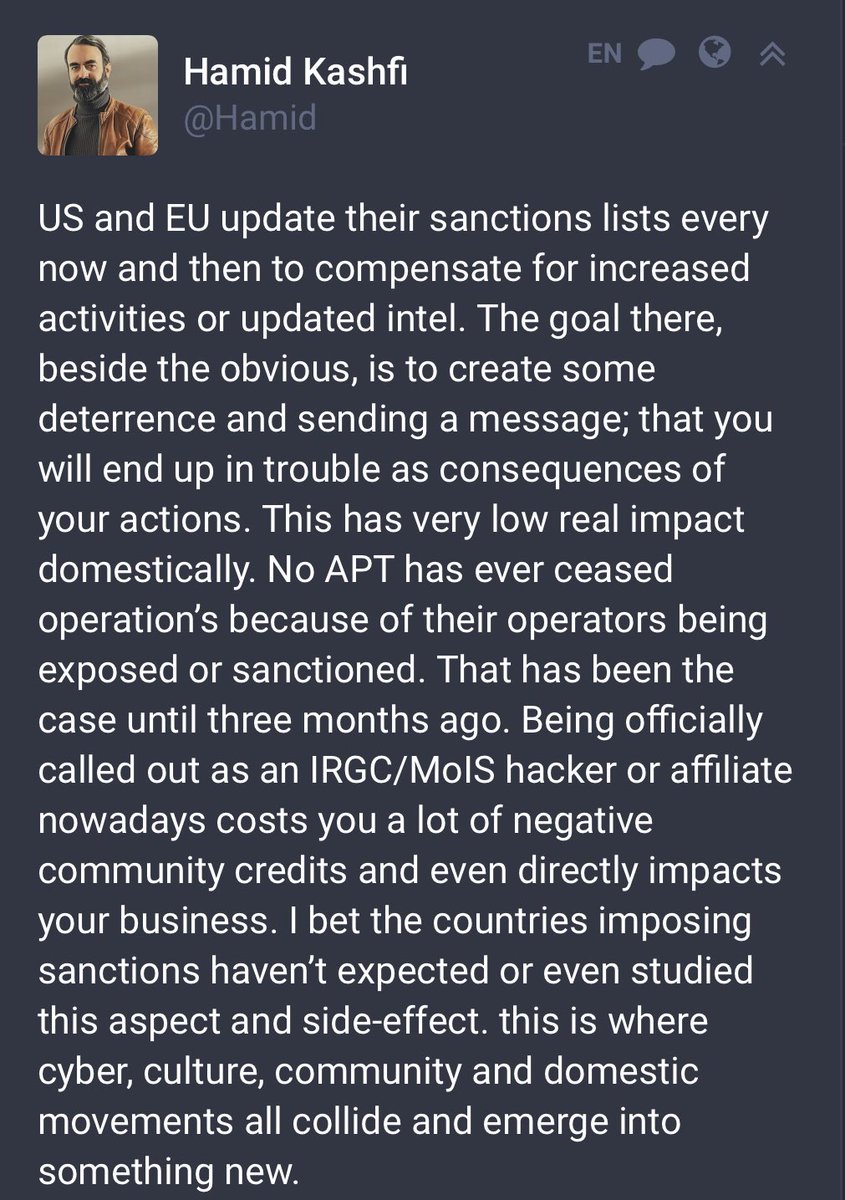 SonOfUhGunn's tweet photo. Came across this from the @thegrugq newsletter. 

Fascinating how the protests in Iran are beginning to really impact Iranian cyber operations. https://t.co/IoeawHSR7t