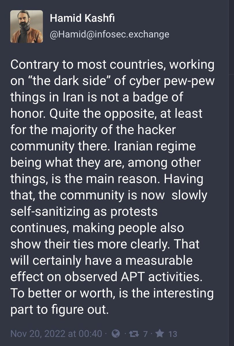 SonOfUhGunn's tweet photo. Came across this from the @thegrugq newsletter. 

Fascinating how the protests in Iran are beginning to really impact Iranian cyber operations. https://t.co/IoeawHSR7t