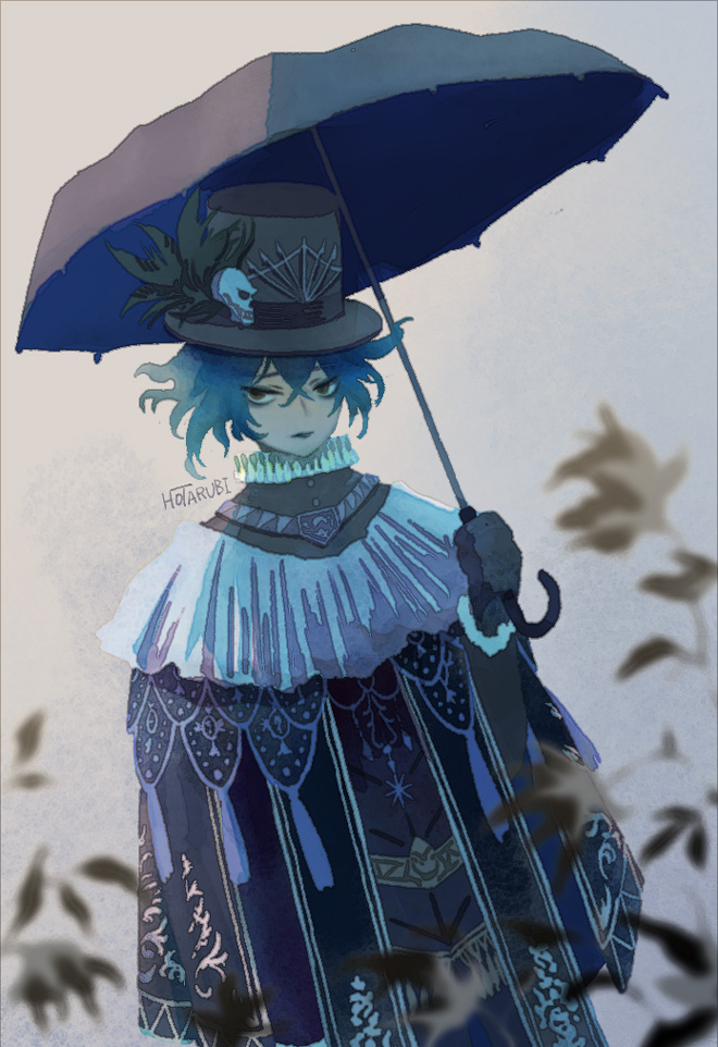 「仮面イデア氏の衣装傘が似合うと思うので傘持ってもしい#ツイステファンアート 」|ぽたるびのイラスト