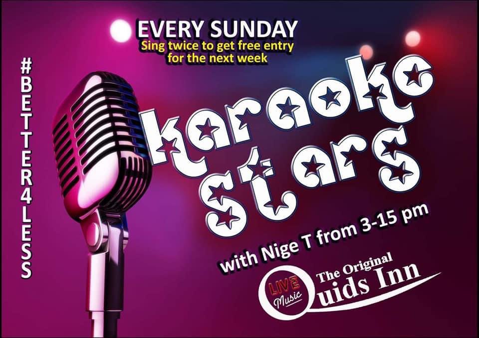 QuidsInn's tweet photo. #SuperSundays @QuidsInn
Nige ‘T’ is here at 3-15pm with Karaoke Stars.
And from 7-30pm Trevor Shimmin is here with his great set of singalong classics.
Get out and enjoy yourself where you can always afford your round.
#URtheSTAR #SupportLocalMusicians #BETTER4LESS https://t.co/Jra495MjZQ