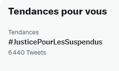aragon_jb's tweet photo. #JusticePourLesSuspendus en tête des tendances Twitter ! 
Comme le dit @elonmusk, "Vox Populi, Vox Dei."
En tout état de cause, l'absurdité inhumaine doit cesser! Faisons monter #JusticePourLesSuspendus jusqu'à ce que la justice advienne ! https://t.co/ZiGyThGe1D
