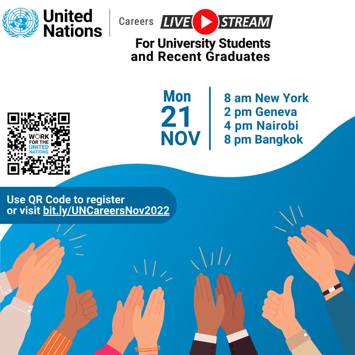 UN Youth Office (@unyouthaffairs) on Twitter photo Attention: current university students & recent alumni ðĢ
Do you want to learn more about professional opportunities at the <a href="/UN/">United Nations</a>? Don't miss this webinar on 21 November to gain insight into the job application process & career journey.
Register today âĄïļ forms.office.com/Pages/ResponseâĶ Attention: current university students & recent alumni ðĢ
Do you want to learn more about professional opportunities at the <a href="/UN/">United Nations</a>? Don't miss this webinar on 21 November to gain insight into the job application process & career journey.
Register today âĄïļ forms.office.com/Pages/ResponseâĶ