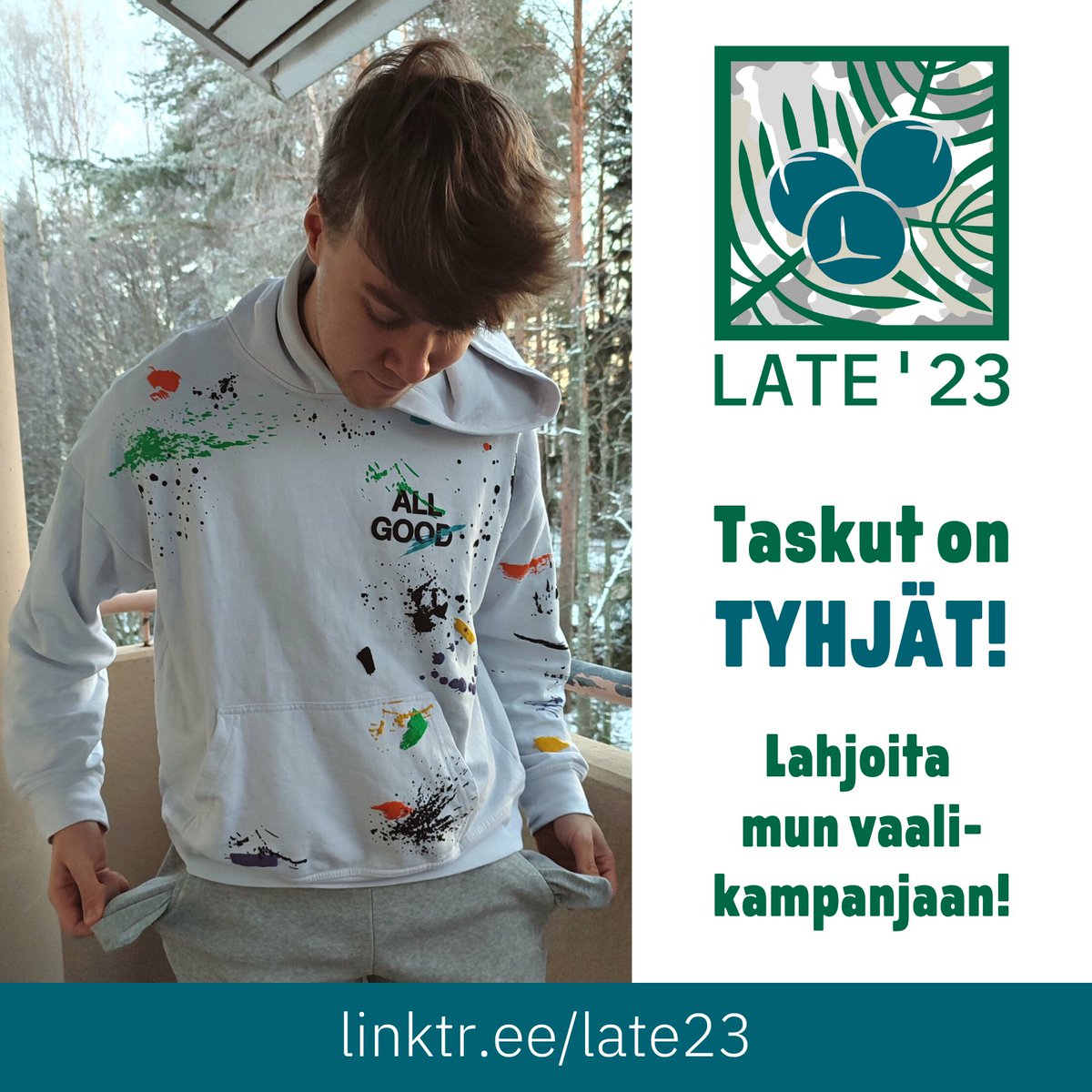 laurikaunisaho's tweet photo. Kirjotin blogiin (linkki biossa) siitä, miks lähdin ehdolle eduskuntavaaleissa.

"Olen maailmanparantaja – Tunnustan. Edistyksellisyys on minusta avain hyvään tulevaisuuteen."

Jos haluat parantaa maailmaa miun kanssa, lahjoita kampanjaani! Osoite on https://t.co/x5bPFi6cAU 💚 https://t.co/uYeGJKtXA6