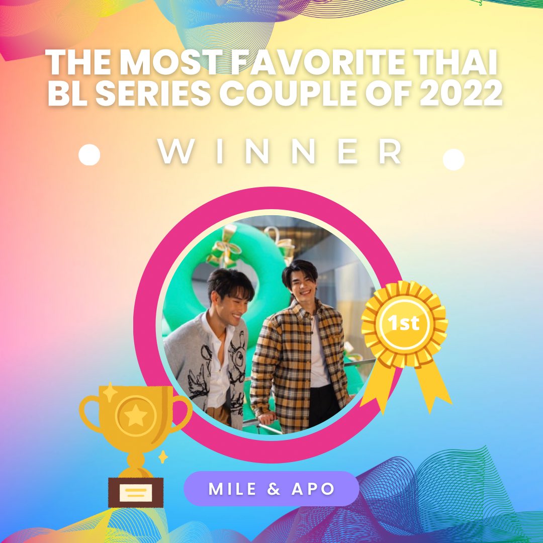 thaiupdate2021's tweet photo. Congratulations to #milephakphum and #nnattawin who are named “The Most Favorite Thai BL Series Couple of 2022”. #mileapo #มายอาโป https://t.co/y2WjEJYvH9