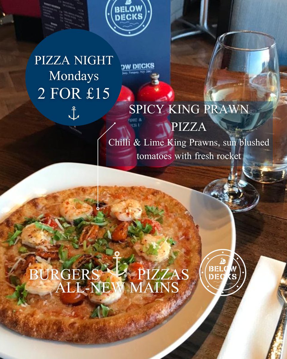 BelowDecksTQ1's tweet photo. PIZZA DEAL // Get 2 Pizzas for just £15 every Monday at Below Decks! Feast on classic Pepperoni, BBQ Pulled Pork, Goats Cheese, or a Spicy King Prawn Pizza with Chilli and Lime Prawns!
#pizza #belowdecks #torquay #torbay #englishriviera #livethebdlife #devon #specialoffer https://t.co/omlVEImnzm