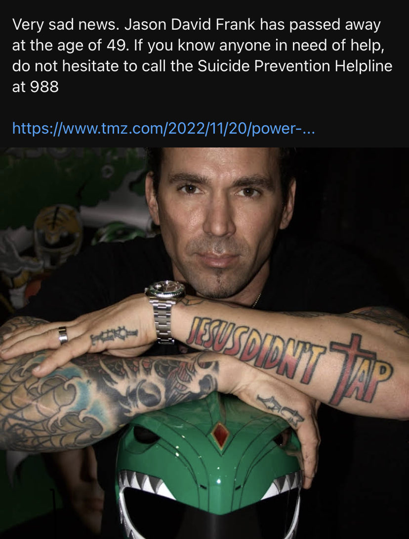 Dam this is sad, I loved watching power rangers when I was a kid ⁦<a href="/PowerRangers/">POWER⚡️RANGERS</a>Day⁩ ⁦@PowerRangers⁩