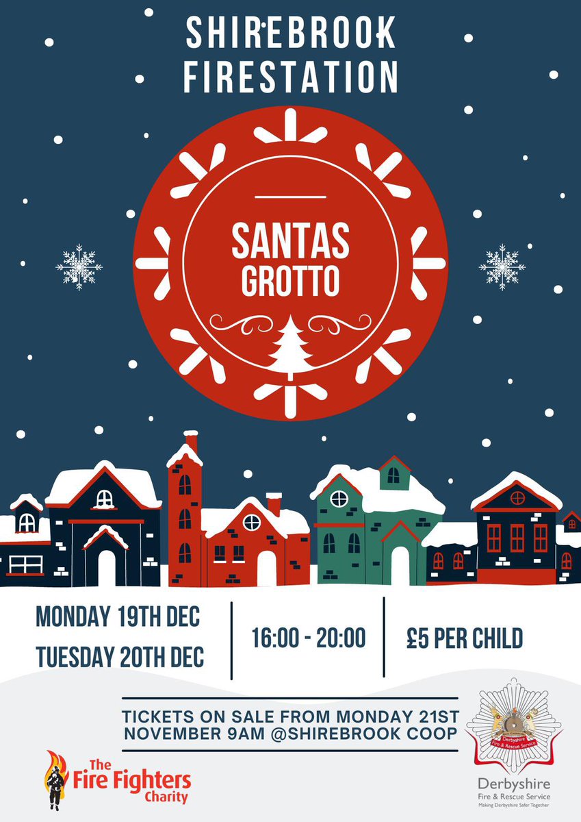 Shirebrook Fire Station (@shirebrookfire) on Twitter photo 🎅🏼 SANTA’S GROTTO IS BACK 🎅🏼
We are excited to announce once again Santa’s grotto is returning to Shirebrook Fire Station
Tickets go on sale from Monday 21st November @ Shirebrook COOP 🎟️
£5 per child includes gift from 🎅🏻
Ride the fire engine to 🎅🏻 grotto 🚒<a href="/DerbyshireFRS/">Derbyshire Fire & Rescue Service</a> 🎅🏼 SANTA’S GROTTO IS BACK 🎅🏼
We are excited to announce once again Santa’s grotto is returning to Shirebrook Fire Station
Tickets go on sale from Monday 21st November @ Shirebrook COOP 🎟️
£5 per child includes gift from 🎅🏻
Ride the fire engine to 🎅🏻 grotto 🚒<a href="/DerbyshireFRS/">Derbyshire Fire & Rescue Service</a>