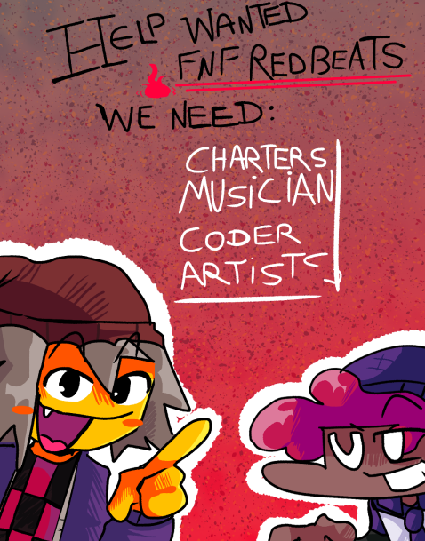 somenteblack's tweet photo. Red beats is a new sides mod, development is starting and i hope some of you can help us
if interested, call @YesterLavendr on dm and he will tell you what to do, thanks in advance
#fnf #fridaynightfunkin #redbeats https://t.co/5LbxPu5k37