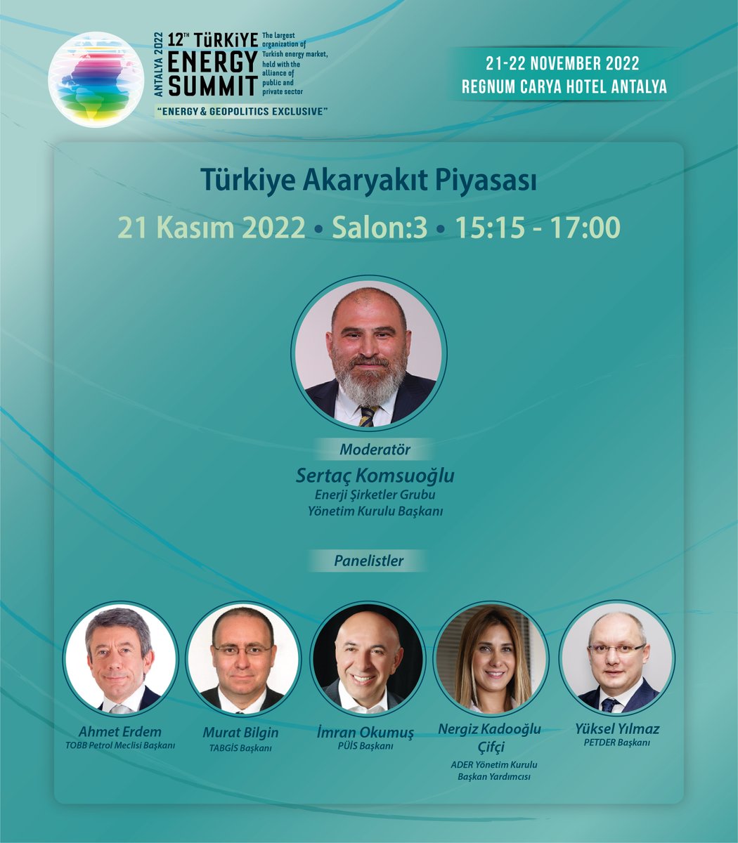EnerjiZirvesi's tweet photo. 2022’de ‘Enerji ve Jeopolitik Özel” teması ile gerçekleştirilecek olan Türkiye Enerji Zirvesi birbirinden değerli konuşmacıları ile bu yılda kamu ve özel sektörün buluşmasına sahne olacak.

#türkiyeenerjizirvesi #enerji #enerjizirvesi #zirve #energy #summit #turkeyenergysummit https://t.co/aUZTUFs8F6