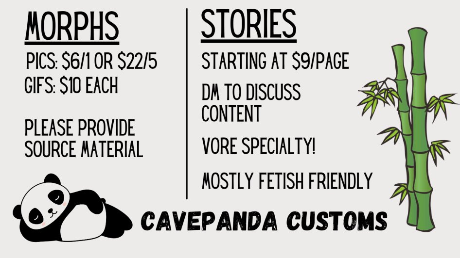 Cavepanda1's tweet photo. Help the panda buy some holiday gifts by getting a morph/caption done. Or a story! Story commissions back open yall! https://t.co/0oi8H0Jsjm