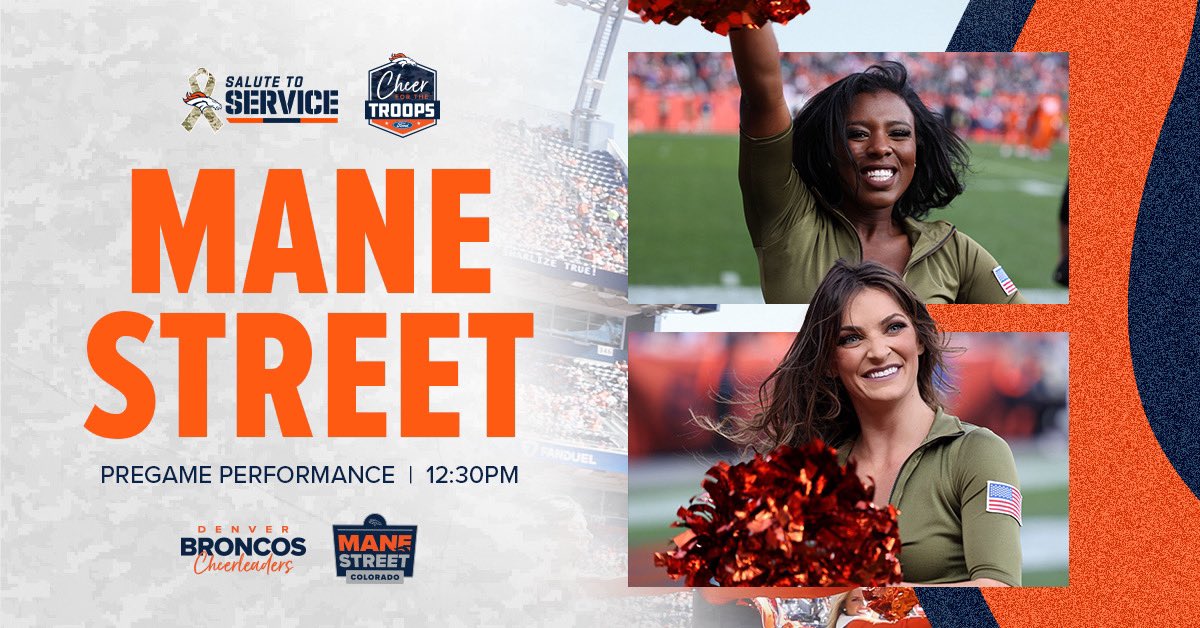 BroncosCheer's tweet photo. #BroncosCountry, are you ready to #BeatTheRaiders? If that is yes, head to Mane St. at 12:30 PM MST!
#CheerForTheTroops | #SaluteToService | #DBC2022 https://t.co/Q39X8OORGg