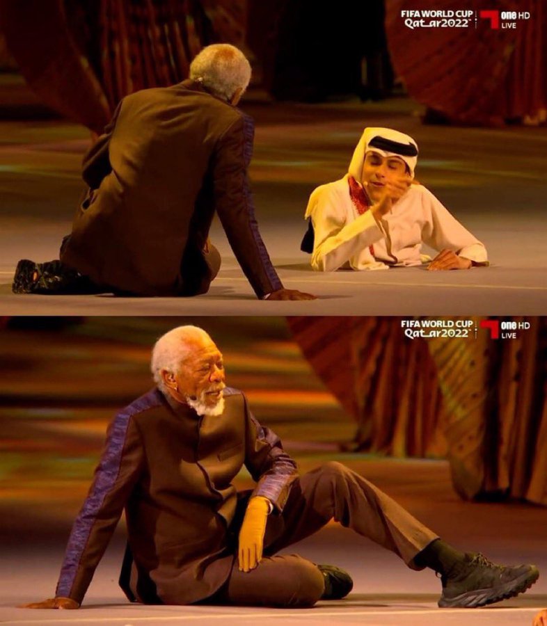 Morgan Freeman helps man stuck in the sand in #Qatar   #FIFAWorldCup