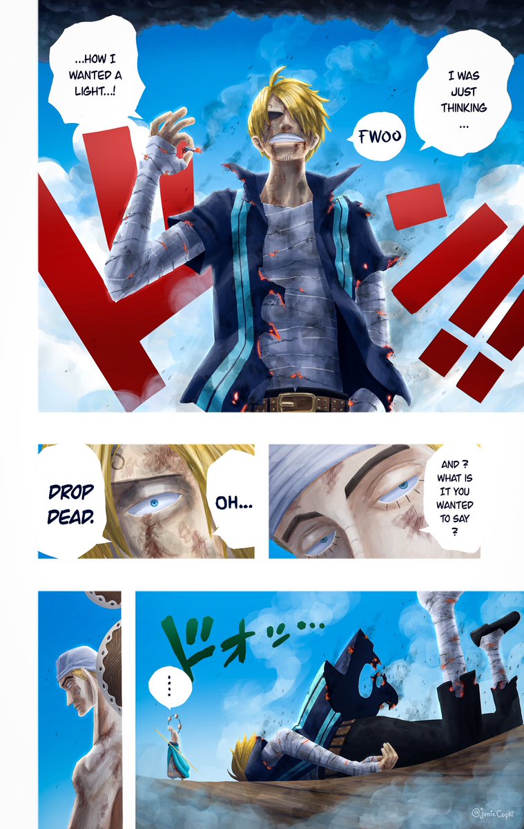junieCopki's tweet photo. Voici ma troisième planche de la Saga #Skypiea du #RoadToPiece
Bon scène mythique ultra badass j’étais obligé de la refaire héhé

 Tu préfères quelle planche que j’ai redessiné 👀?

Merci @Kawamatsu95 qui nous régale

#onepiece #Sanji #Ener #mugiwara #Procreate #Onepiecefanart https://t.co/GdnjoMIpxG