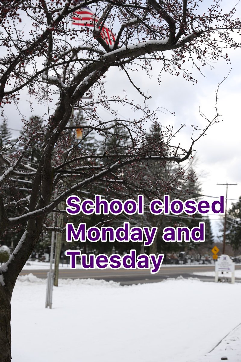 Due to the enormous amount of snow around our district, we don’t feel it’s safe to reopen just yet. School will be closed Monday and Tuesday ❄️ Stay safe and warm!