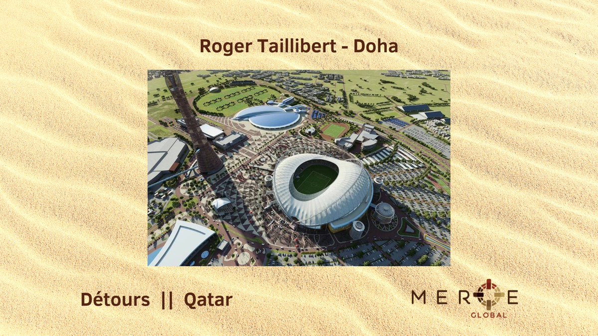 MeroeGlobal's tweet photo. Au lendemain de l’ouverture, le mondial investit le stade Khalifa, œuvre du père du Parc-des-Princes, inventeur des voiles de béton, Roger Taillibert.

MEROE global produit des dispositifs éditoriaux à la lumière d’un regard français sur le monde.
#FIFAWorldCup #Qatar2022 #Aspire https://t.co/dFDfQQeV5d