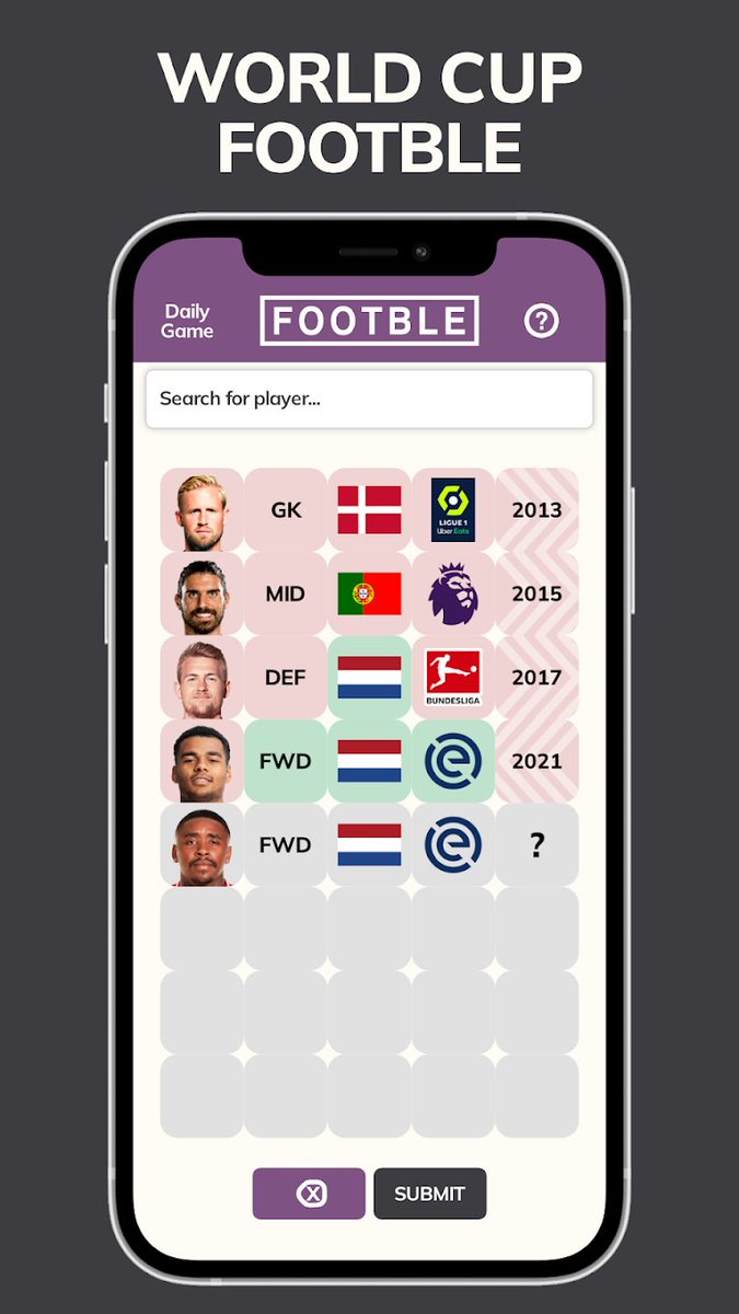 Footbleapp's tweet photo. Introducing World Cup Footble, the daily World Cup football game. Narrow down the mystery player, put your knowledge to the test and challenge your friends!

Android: https://t.co/zpP9FTkl6e

iOS: https://t.co/0Ax4qp4urI

#FIFAWorldCup2022 #WorldCup #Qatar2022 #QATECU https://t.co/ZhTfuZB8GC