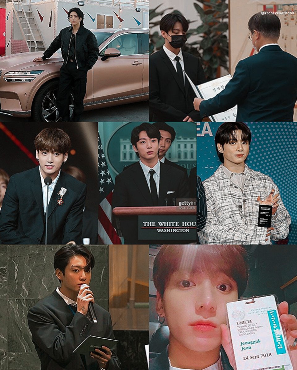 Jeon Jungkook, 25 years old, UNICEF ambassador, medal of cultural merit, diplomatic passport, gave a speech at the UN, visited the blue house and the white house, honorary ambassador of the world expo 2030 in busan, inaugurator of the world cup FIFA 2022, he is the Golden maknae.