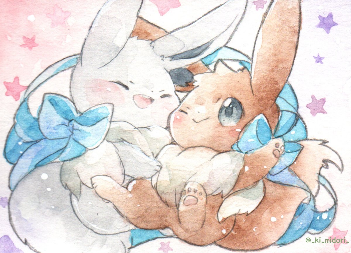 eevee pokemon (creature) no humans smile one eye closed closed mouth open mouth traditional media  illustration images
