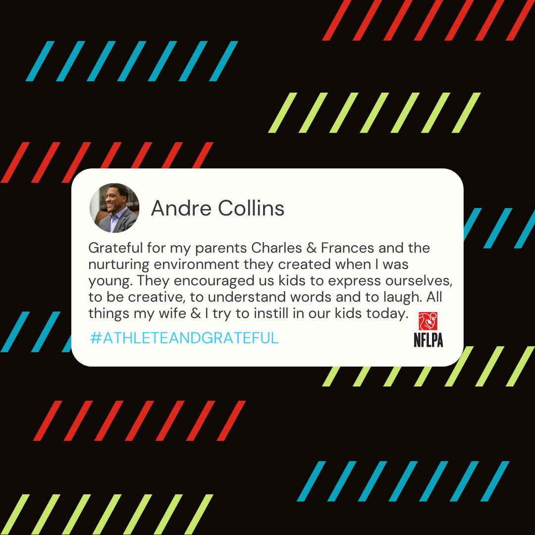 NFLPAFmrPlayers's tweet photo. We asked former players: What is something you are grateful for? 🤔 

Find the full survey on the NFLPA Former Players App for a chance to be featured. #AthleteandGrateful

@ACollinsNFLPA @Double_R64 @jehuucaulcrick https://t.co/qFSFYASDTl
