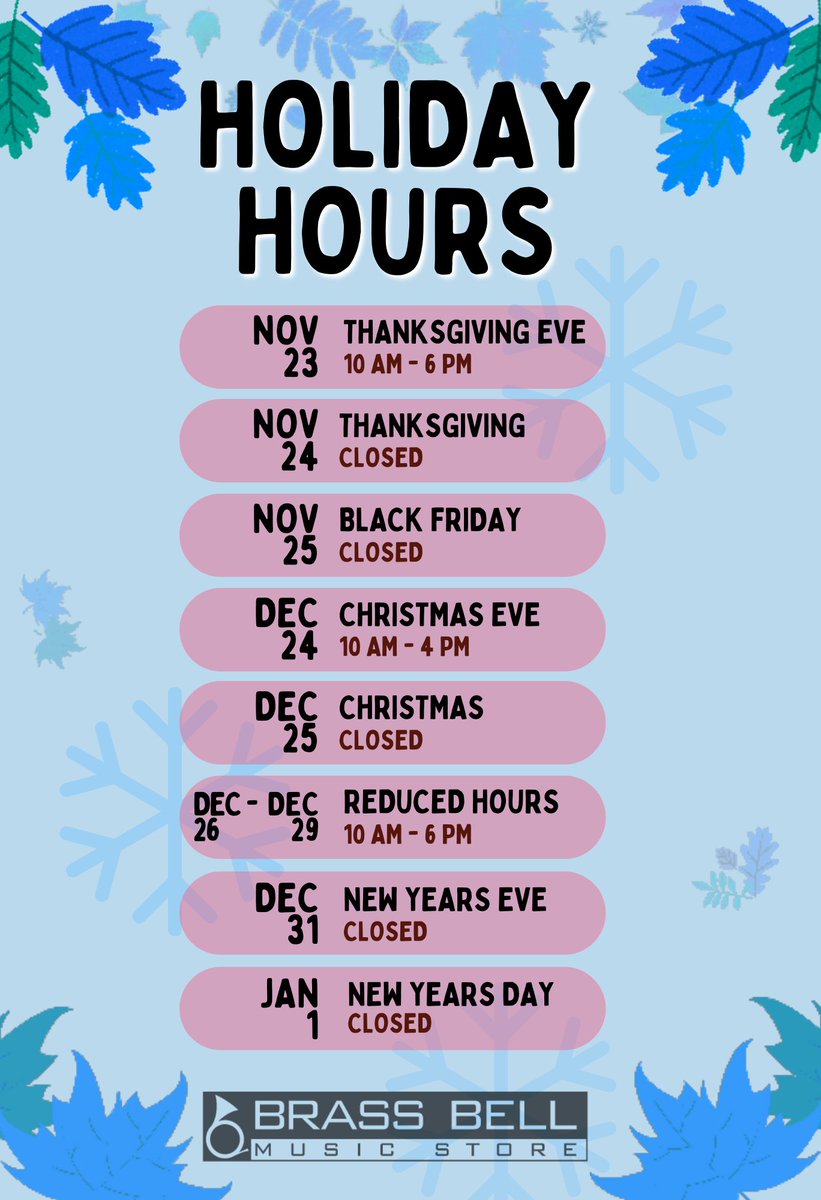 The holiday season is among us! Check out our upcoming special hours!