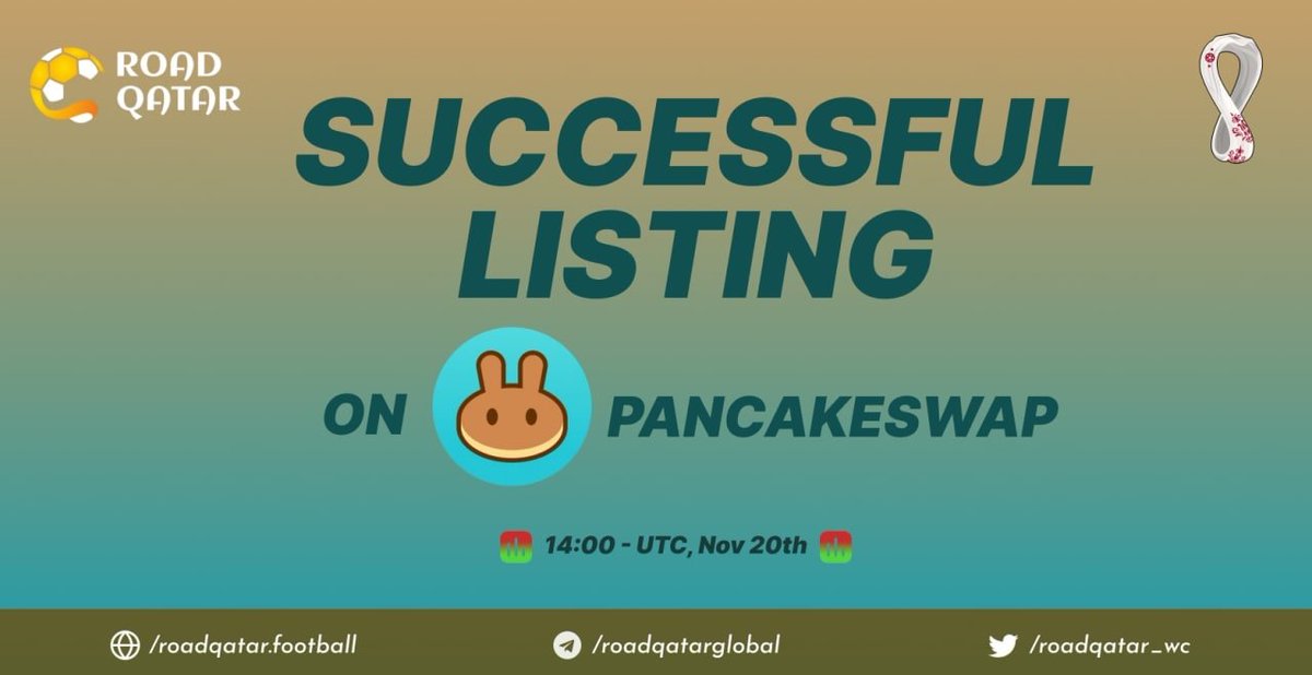 🔥🔥🔥$ROAD SUCCESSFUL LISTING ON PANCAKESWAP 🔥🔥🔥
🚀We are happy to announce that $ROAD has successfully listed on PANCAKESWAP 

Contract address:
0x343781D9BA9A6B6078E538196dAd5C28E4aD5b1C

➡️ Trade $ROAD now on Poocoin: poocoin.app/tokens/0x34378…

#IDO #WorldCup2022 #BNBchain