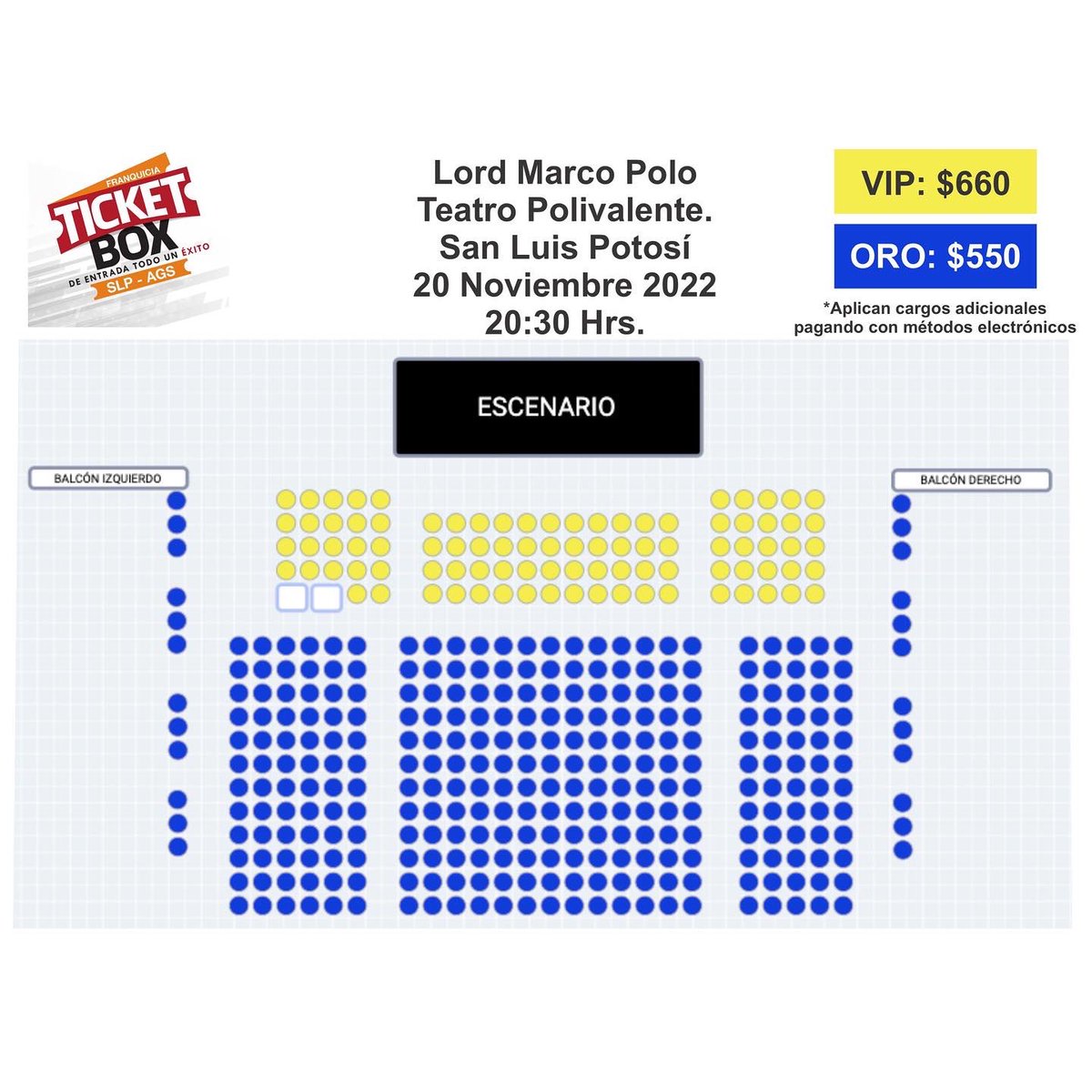 TicketBoxSlpAgs's tweet photo. Te compartimos el mapa de asientos para nuestro show de hoy con #LordMarcoPolo en el Teatro Polivalente del Centro de Artes en 𝐒𝐚𝐧 𝐋𝐮𝐢𝐬 𝐏𝐨𝐭𝐨𝐬𝐢́ 🎤 #MillonesDeCarcajadas 🎉 ¡imperdible! 

Últimos boletos: https://t.co/5VEImUg9ab 🎟️

🗓️: Domingo 20 noviembre, 8:30 PM https://t.co/kaPzeZLYL6