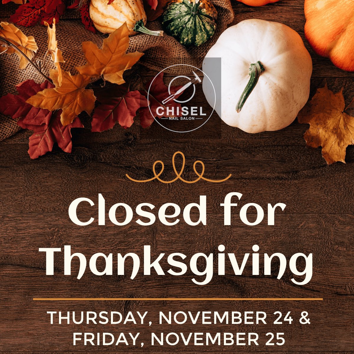 ChiselNail's tweet photo. Enjoy your Thanksgiving holiday with friends and family! While you’re with them, don’t forget to spread the word about Chisel Nail salon for men!
https://t.co/V7VopId0oO  #getchiseled #chiselnailsalonformen #manicuresformen #pedicuresformen #giftsforhim #thanksgiving https://t.co/OQ2fvIAIws