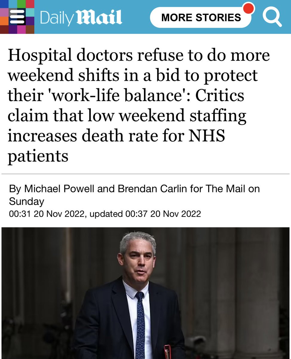Classic government blame-shifting from themselves to, yep, NHS doctors.

Hi <a href="/SteveBarclay/">Steve Barclay</a> <a href="/RishiSunak/">Rishi Sunak</a> <a href="/Jeremy_Hunt/">Sir Jeremy Hunt MP</a> 👋 

We *do* work weekends (obviously). 

But there are 10k too few doctors on your watch. 

So which weekdays services would you like us to cut to staff weekends?