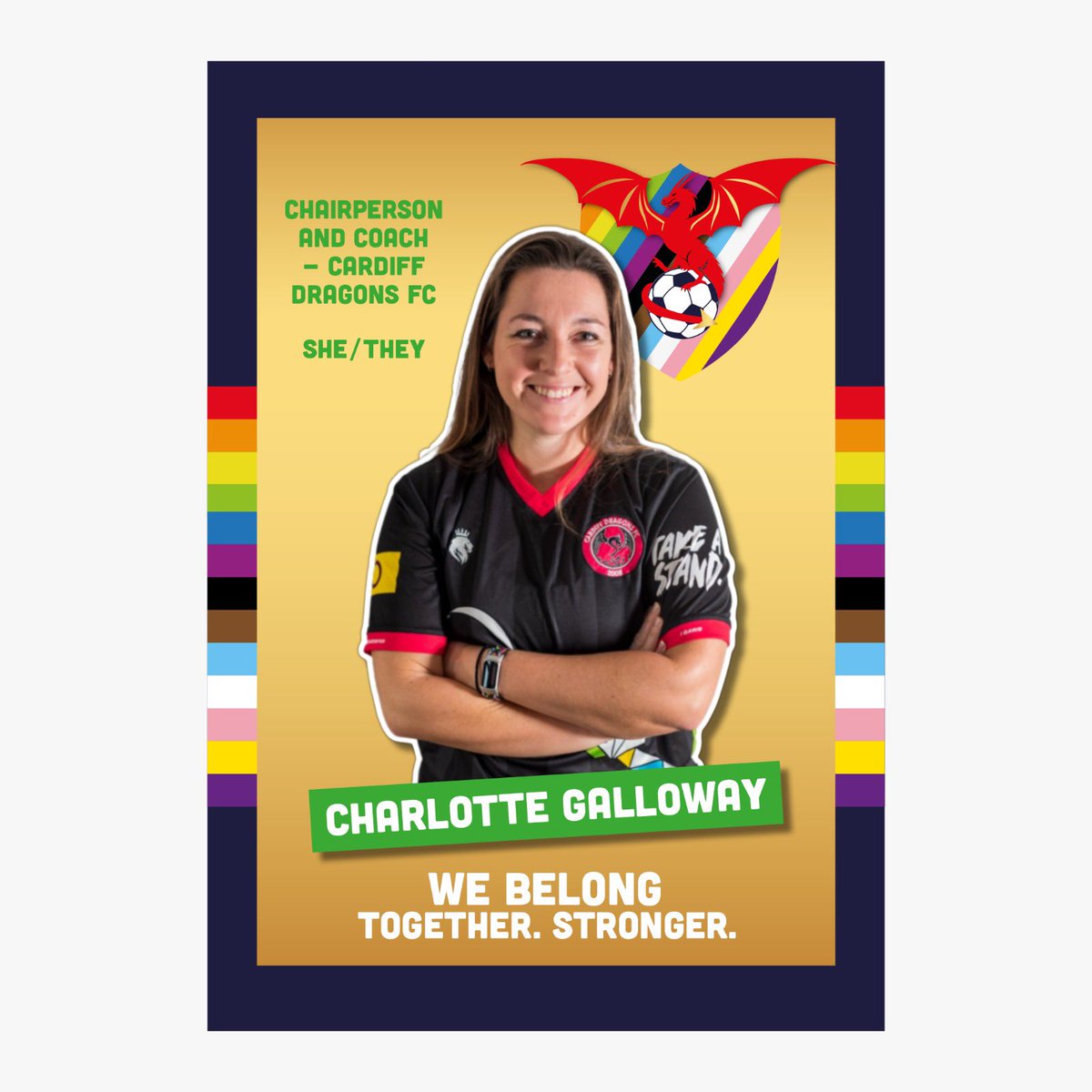 FvHCymru's tweet image. For the #FIFAWorldCup we’ve joined forces with @cardiffdragons &amp;amp; @TheRainbowWall to show that #LGBTIQ+ people are a part of football in Wales 🏴󠁧󠁢󠁷󠁬󠁳󠁿

Our #WeBelong campaign launches today with @CharlotteG_foot who tells us what football in Wales means to them

#TogetherStronger