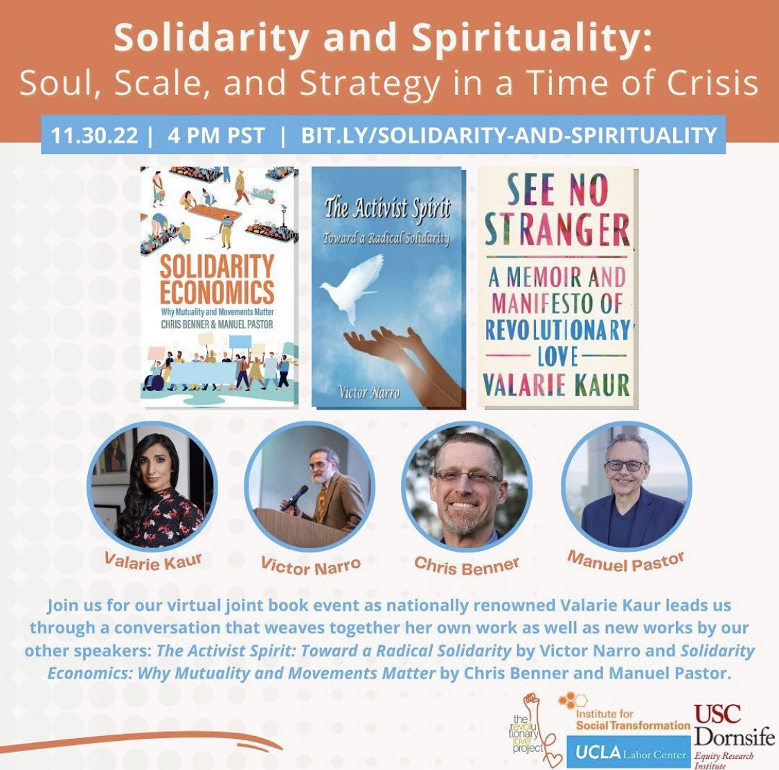 Whew!! I can’t wait to serve as host to this amazing conversation on 11/30/22 with @NarroVictor @Prof_MPastor @chrisbenner @RevLoveProject @UCSCtransform @UCLALabor #comegetyourlife