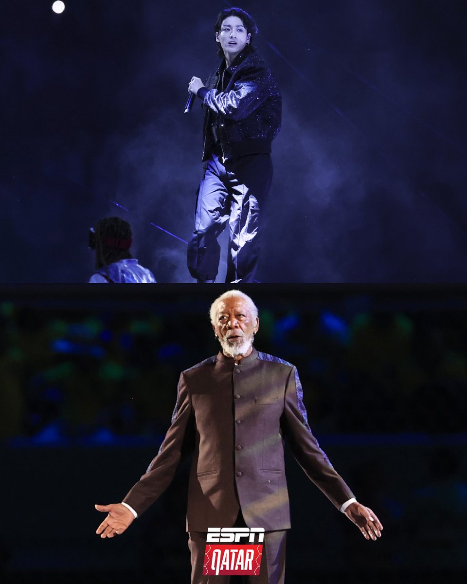 SportsCenterBR's tweet image. ESTRELAS NA ÁREA! 🤩 Morgan Freeman e Jung Kook, do BTS, marcaram presença na abertura da Copa do Mundo! 

O que achou das participações, fã de esporte?

#ESPNnoQatar