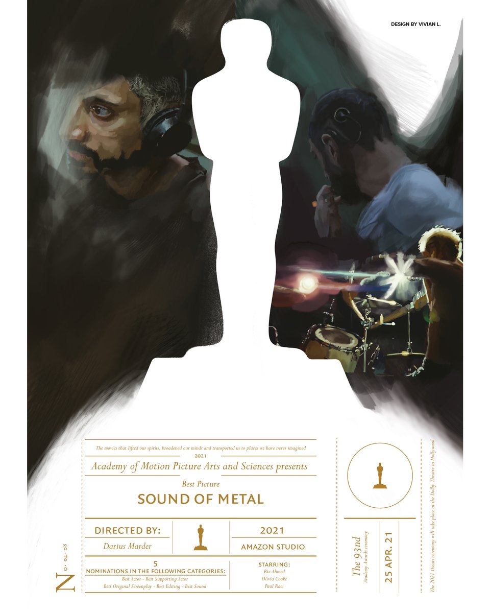 #SoundOfMetal was released 2 years ago today. Here is my Oscar Poster for this genius movie with an awesome Riz Ahmed I loved painting this