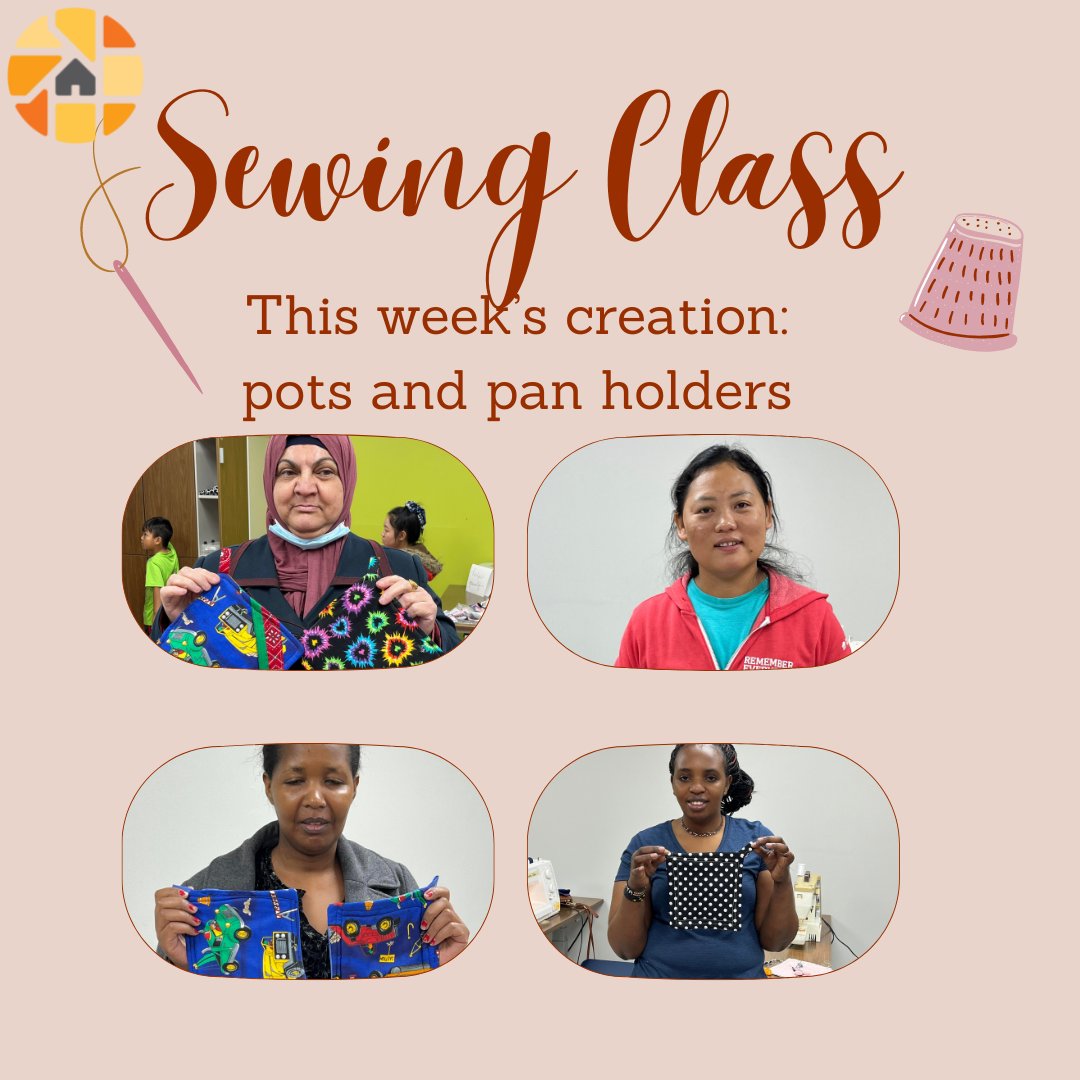 What happened last week in sewing class? The wonderful ladies made pots and pan holders. Now, these wonderful women have a cooking necessity checked off their list! Two ladies also went home with donated sewing machines to continue working on their projects.
