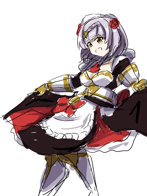これはノエル描こうとしてポーズとかいろいろ決めたは良いけどノエルの服装的に「あれこれ無理じゃね……?」ってなったからいじけて色だけ乗っけたノエル 