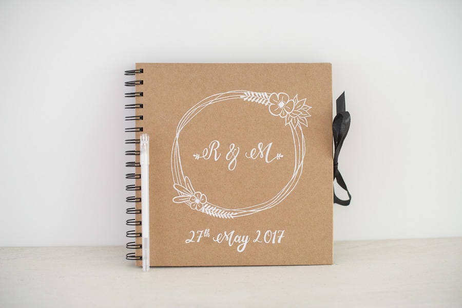 Personalised Wedding Guest Book // Floral Wreath // Rustic Wedding // hand lettered calligraphy tuppu.net/fae8886a #Bridetobe #Etsy #HoneywellWeddings #Wedding #rusticwedding #weddingsignage #WeddingStyling