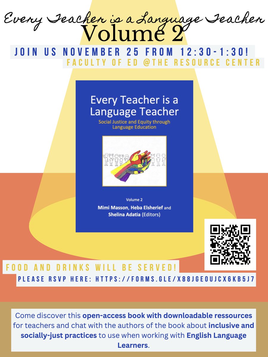 uOttawa L2 Cohort (@cl2cohort) on Twitter photo 🤔Are you curious about inclusive and socially-just practices when working with English Language
Learners? 📚Join us on Friday, November 25th at 12:30 in the Resource Center <a href="/uOttawaEdu/">uOttawa Education</a> for <a href="/cL2cohort/">uOttawa L2 Cohort</a>'s launch of "Every Teacher is a Language Teacher Volume 2" to learn more!🙌 🤔Are you curious about inclusive and socially-just practices when working with English Language
Learners? 📚Join us on Friday, November 25th at 12:30 in the Resource Center <a href="/uOttawaEdu/">uOttawa Education</a> for <a href="/cL2cohort/">uOttawa L2 Cohort</a>'s launch of "Every Teacher is a Language Teacher Volume 2" to learn more!🙌
