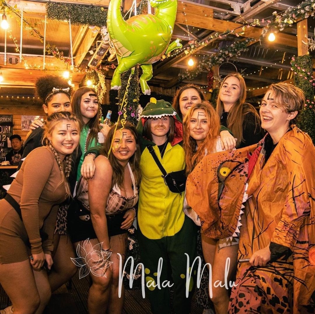 ntuwrfu's tweet photo. RAWR🦖 
Out on the town this week- blowing off some steam after our tough game! 🍻 https://t.co/6lOBXboa1B