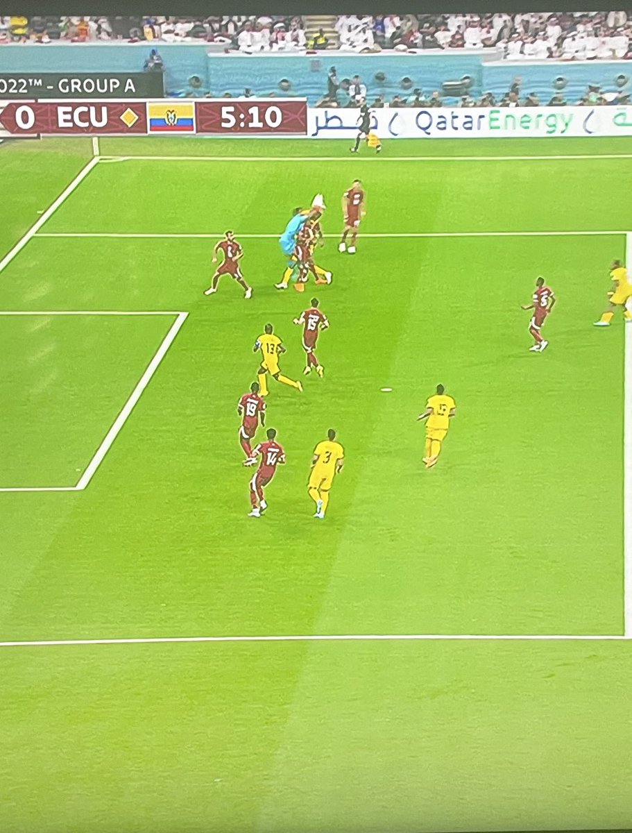 tstein9's tweet photo. #QatarWorldCup2022 is off to sketchy start. How is this offsides? #EcuadorvsQatar https://t.co/DMGMs9VdHW