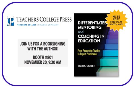 vscollet's tweet photo. I'd love to meet you at the #NCTE22 book signing for "Differentiated Mentoring & Coaching in Education"
#MyCoachesCouch #EduCoach #EdCollab #LitCoach #LitLead #InstructionalCoach #Mathcoach #readingcoach #sciencecoach #Socialstudiescoach https://t.co/YhxyNFJ3NV