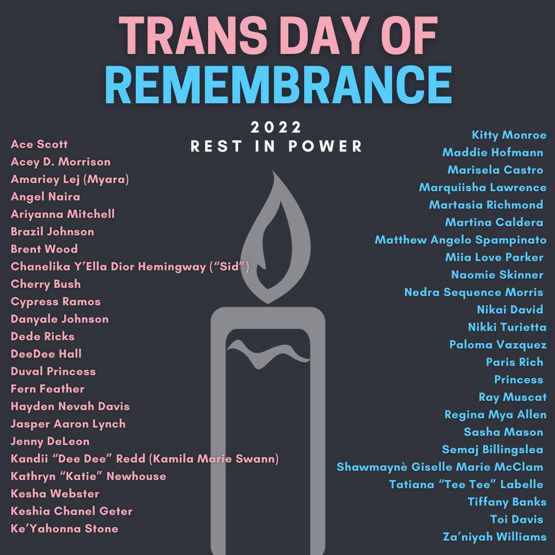 On Trans Day of Remembrance, we honor and uplift the beautiful trans siblings we lost to senseless violence and transphobia this year. #SayTheirNames #TDOR #TransDayOfRemembrance