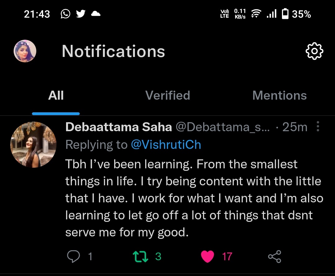 VishrutiCh's tweet photo. Thank you Deba for such beautiful replies๐
Second reply has my heart โฅ
Also a big thanks for doing #AskDeba๐
#DebattamaSaha https://t.co/vd7ucTKXkz